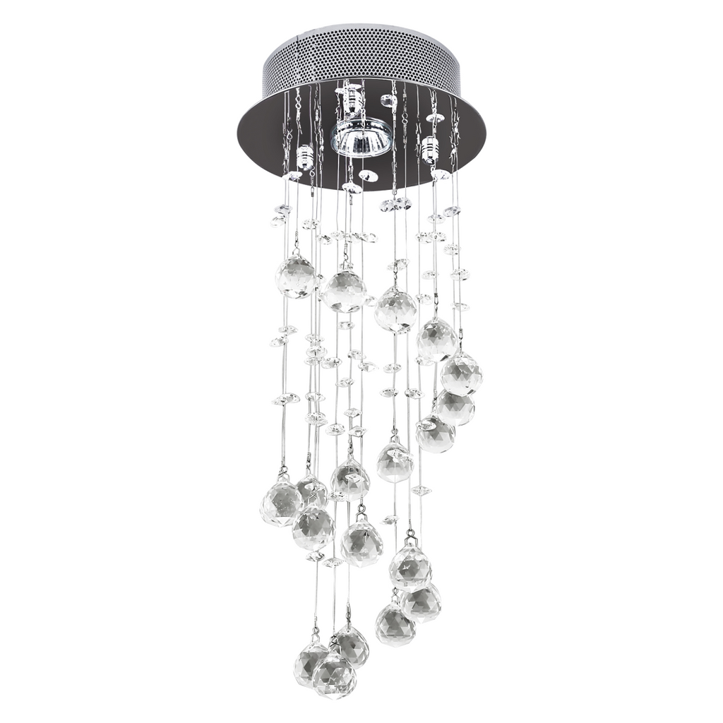 Crystal Chandelier, Spiral Rain Drop-Silver/Crystal
