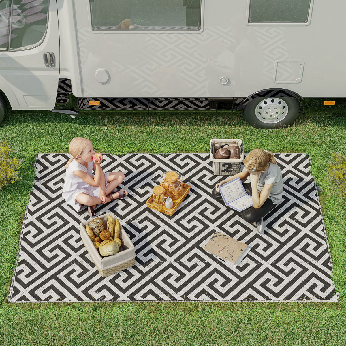 121x182cm Reversible Outdoor Rug Portable Plastic Straw RV  Outsunny