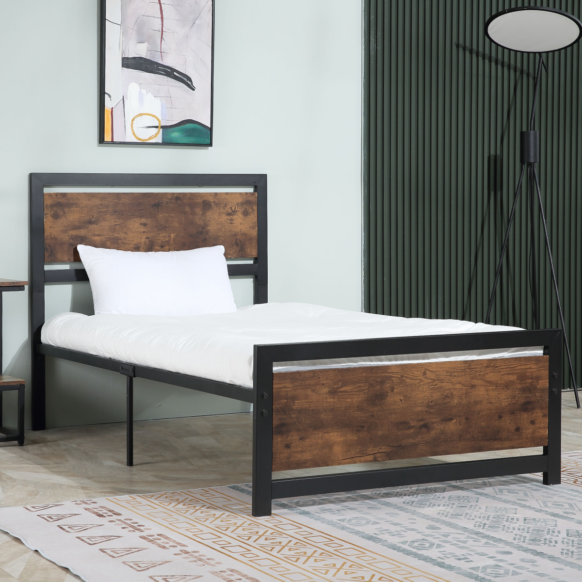 HOMCOM Single Size Metal Bed Frame with Headboard & Footboard, 97x195x103cm