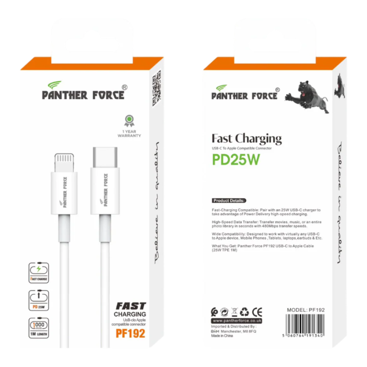 Panther Force USB-C to Lighting – Fast Charging & Data Transfer