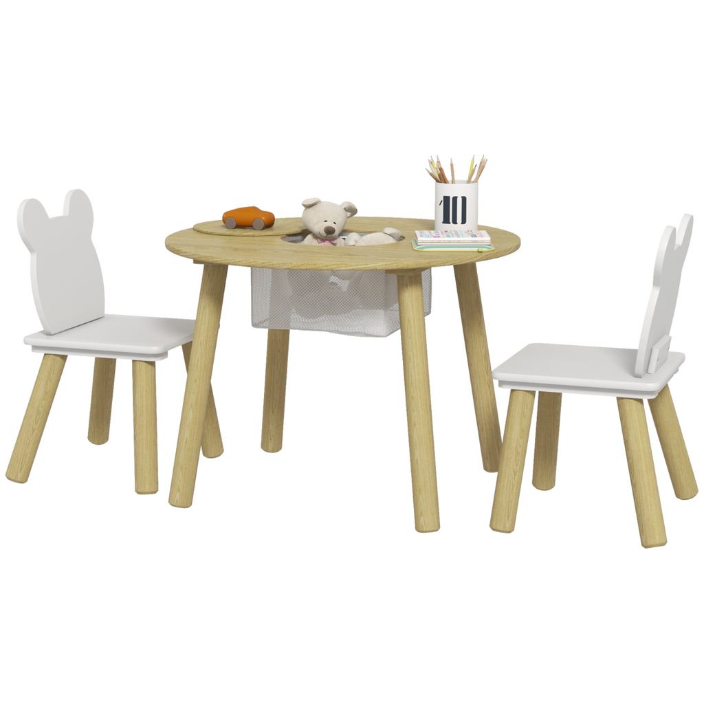 AIYAPLAY 3 Pieces Toddler Table and Chair Set with Centre Mesh Bag