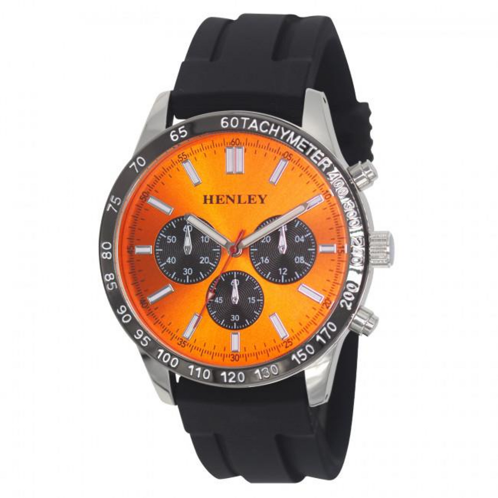 Henley Men's Polished Sports Silicone Watch Silver/Orange H02223.8