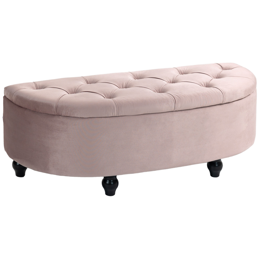 HOMCOM Semi-Circle Storage Ottoman Bench Tufted Upholstered Accent Footrest