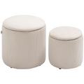HOMCOM Modern Fabric Storage Ottoman with Removable Lid, Set of 2, Cream White