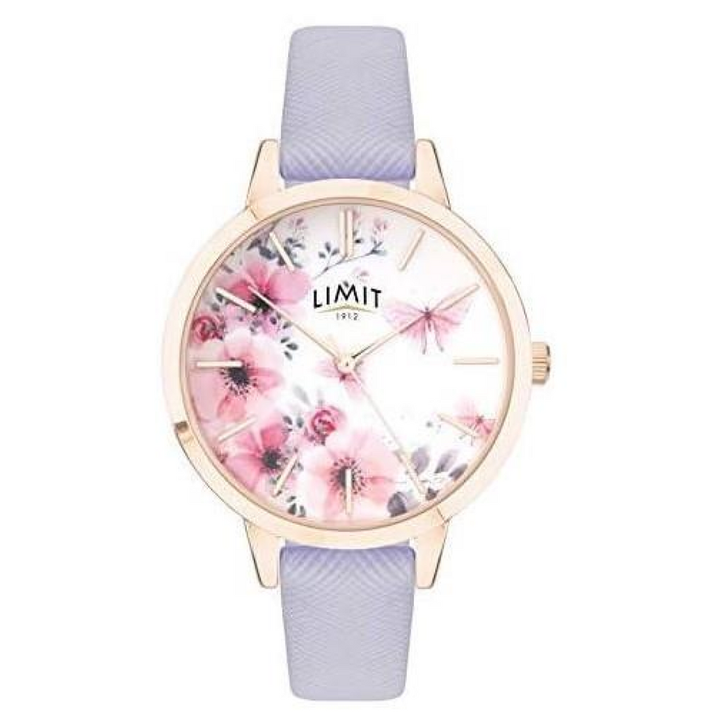 Limit Ladies Fashion Secret garden Pink & White Floral Dial Purple leather strap