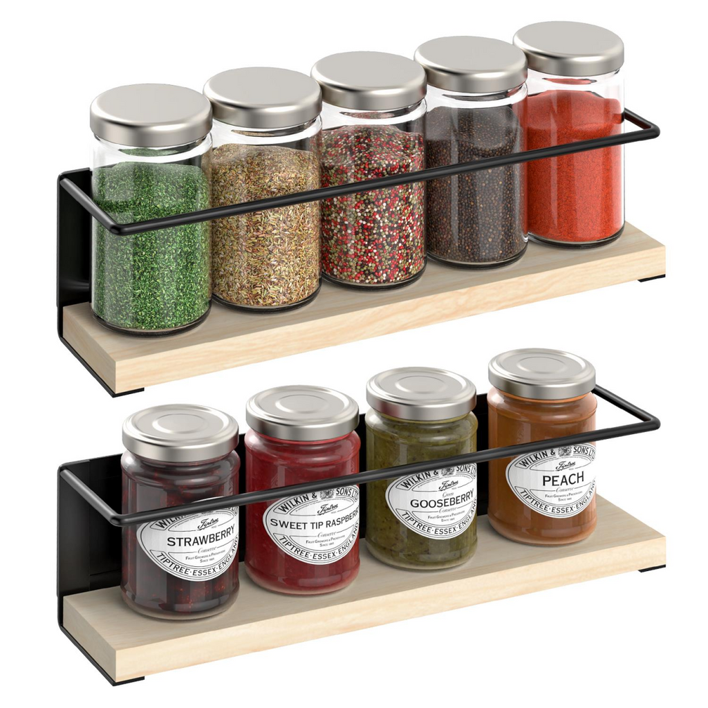 Vinsani 2pc MAGNETIC SPICE RACK WOODEN SHELF