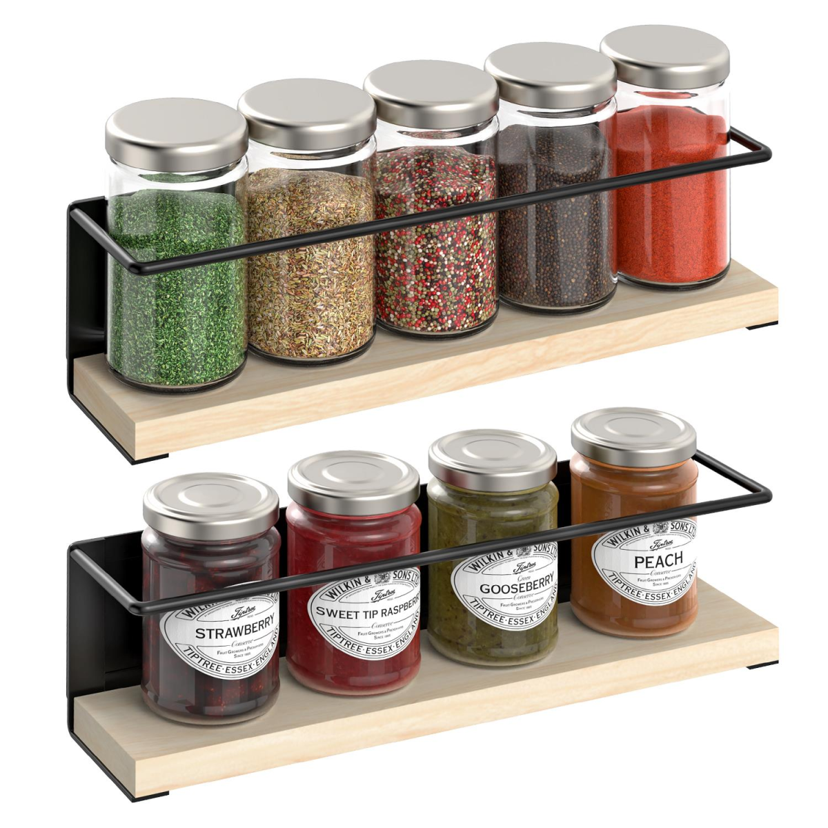 Vinsani 2pc MAGNETIC SPICE RACK WOODEN SHELF