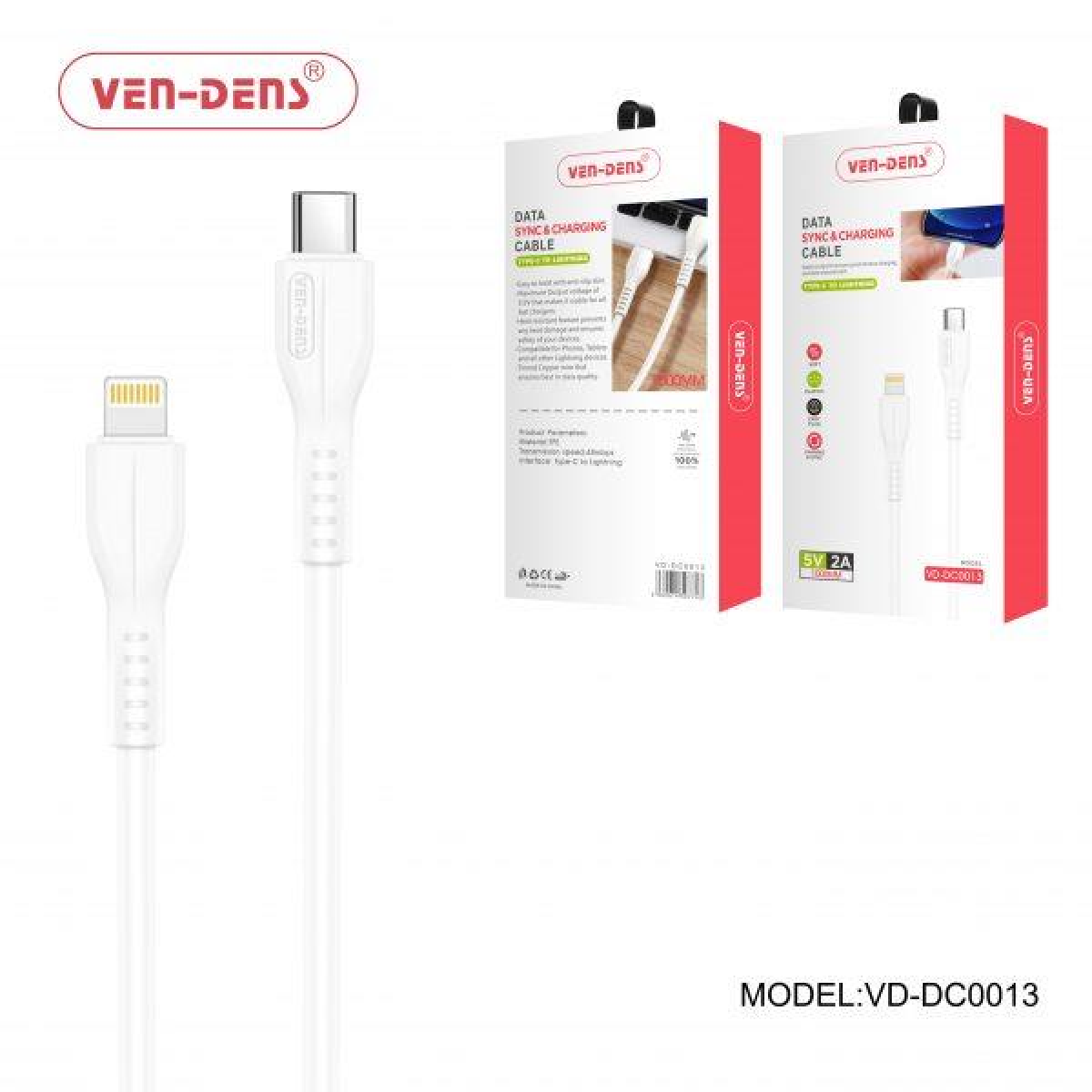 Ven-Dens Type C to Lightning Charging Cable 2A White (1 Metre)