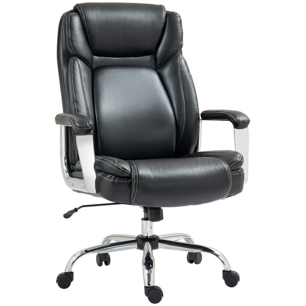 HOMCOM Faux Leather Desk Chair with Adjustable Height, 227kg 500LBS, Black