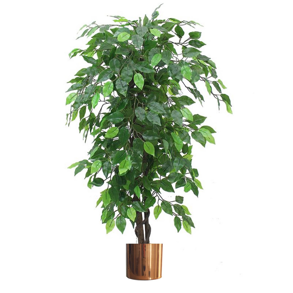 120cm Artificial Ficus Tree / Plant - Large Bushy Shape Copper Metal Planter