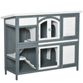 Two-Tier Wooden Rabbit Hutch Bunny Run w/ Openable Roof, Slide-Out Tray, Ramp