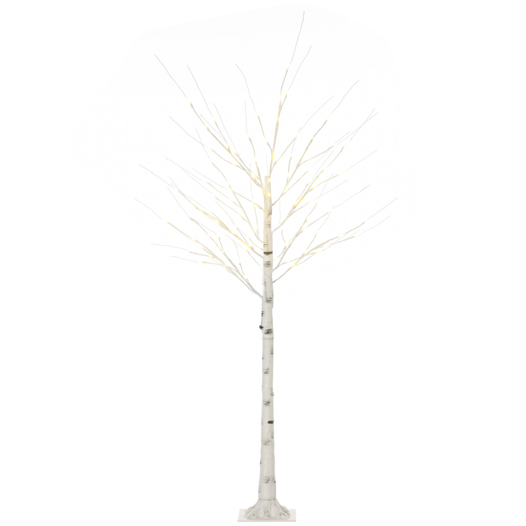 6ft Artificial White Birch Tree Light  96 Warm White Pre-Lit LED Light HOMCOM