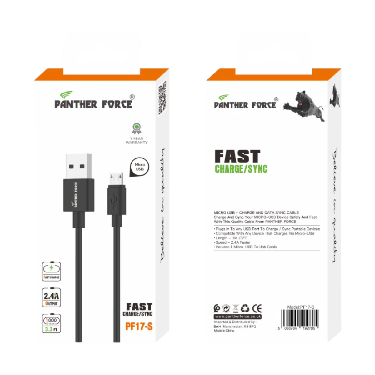 Panther Force Fast Charge & Sync Micro USB Cable – High-Speed Data Transfer 1M