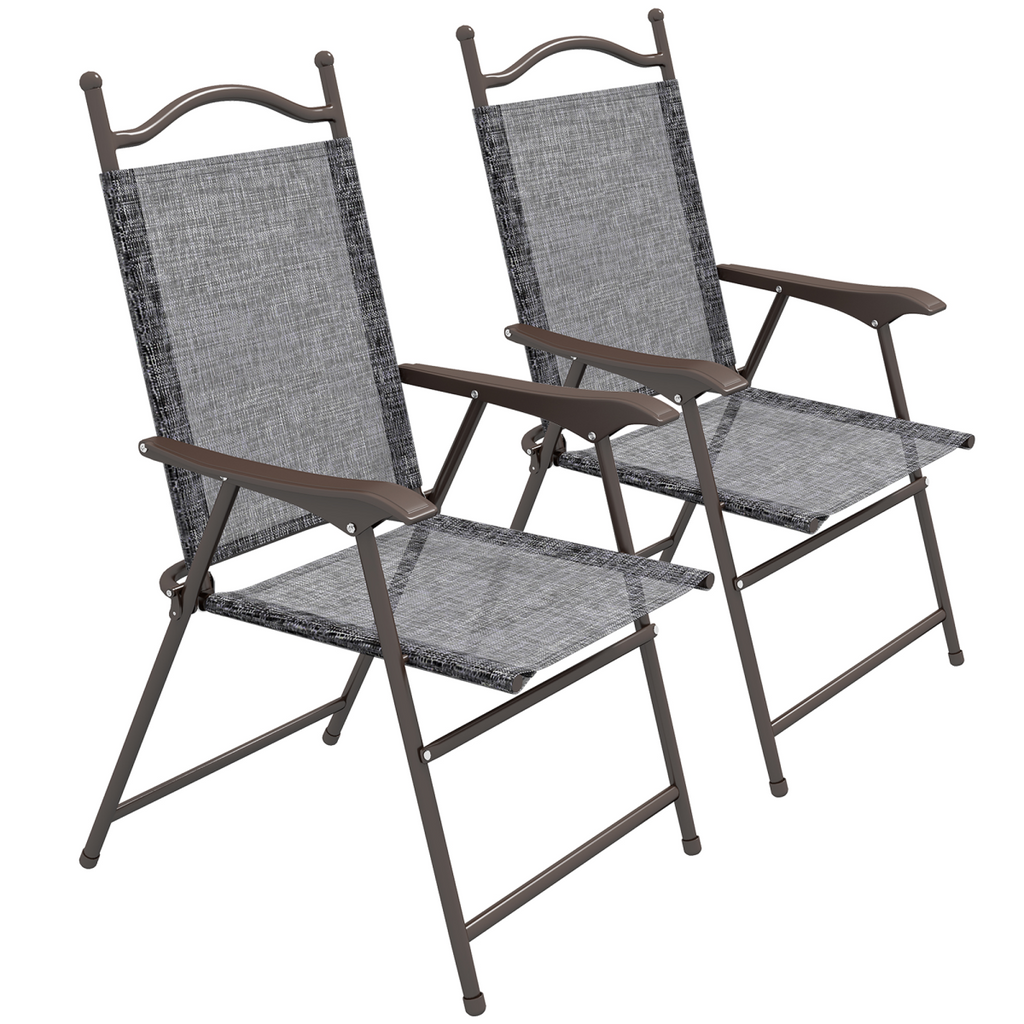 Outsunny Folding Chairs Set with Armrest, Breathable Mesh Fabric Seat, Grey