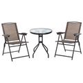 3 PCS Patio Furniture Bistro Set with Folding Chairs Tempered Glass Table Brown