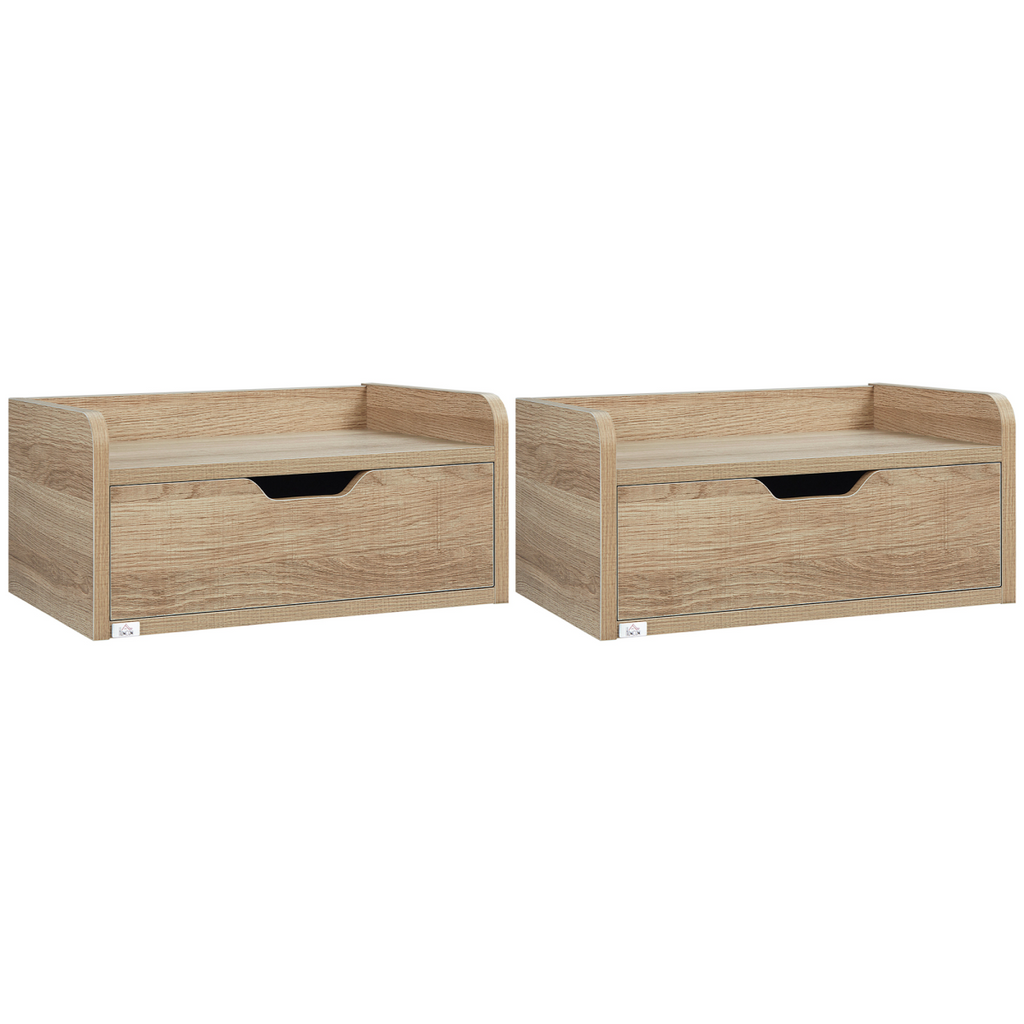 HOMCOM Floating Nightstand Set of 2, Wall Mounted Bedside Table with Drawer