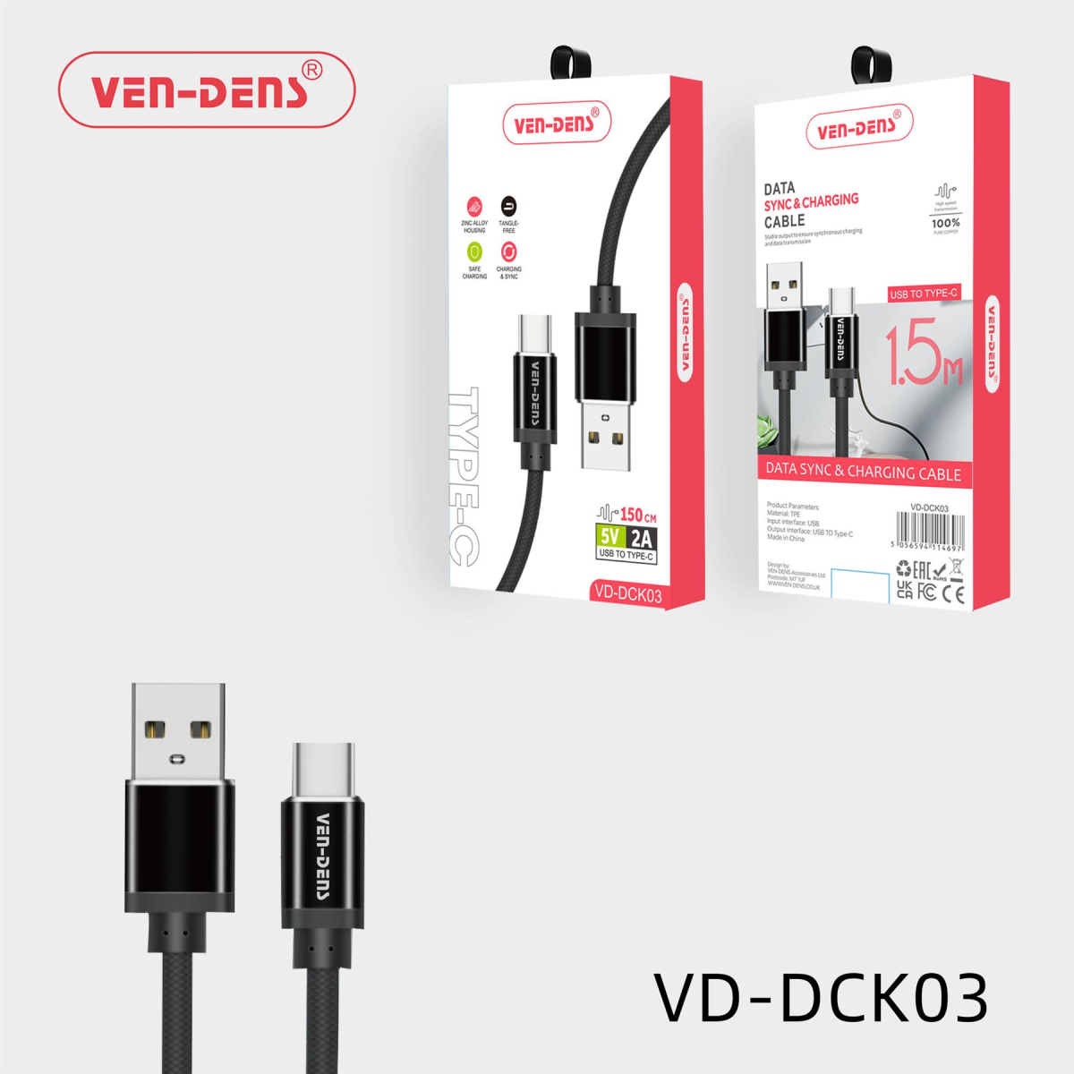 Ven-Dens Data Sync & Fast Charging Cable USB C To TYPE C Cable