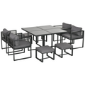 8 Seater Dining Cube Set  Dining Table, 4 Chairs & 4 Footstools & Cushion, Grey