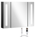 kleankin LED Bathroom Mirror Cabinet with Shelves Wall Mount High Gloss Black