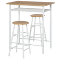 3Pc Bar Height Dining Furniture SetWhite and Oak 3-Piece Kitchen