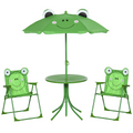 Foldable Patio Kids Metal Picnic Table w/ Frog Umbrella Green 4-piece