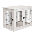 Wooden Dog Crate End Table Pet Puppy Cage w/Metal Wire for Small Dog White