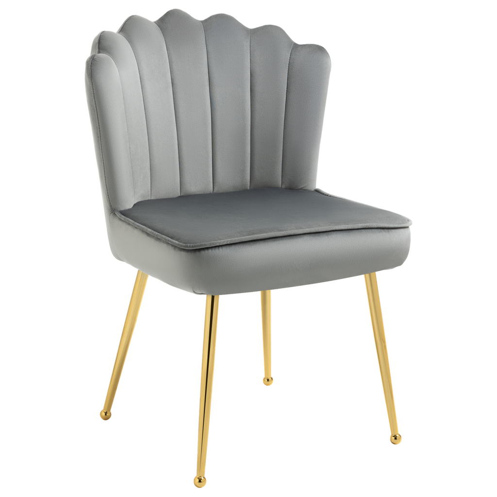 Velvet-Feel Shell Luxe Accent Chair Home Bedroom Lounge Metal Legs Grey