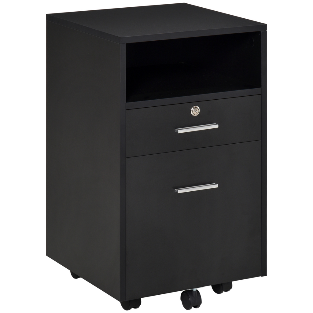 Mobile File Cabinet Lockable Documents Storage w/ 5 Wheels Black Vinsetto