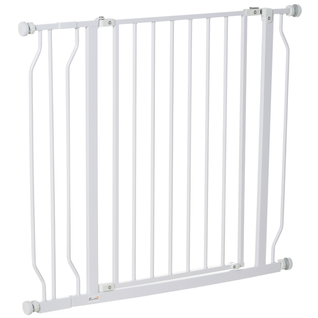 PawHut Dog Gate Wide Stair Gate with Door Pressure Fit, 75-95W cm, White