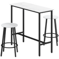 HOMCOM 3 Piece Bar Table Set for 2 with Stools Steel Frame Footrest White