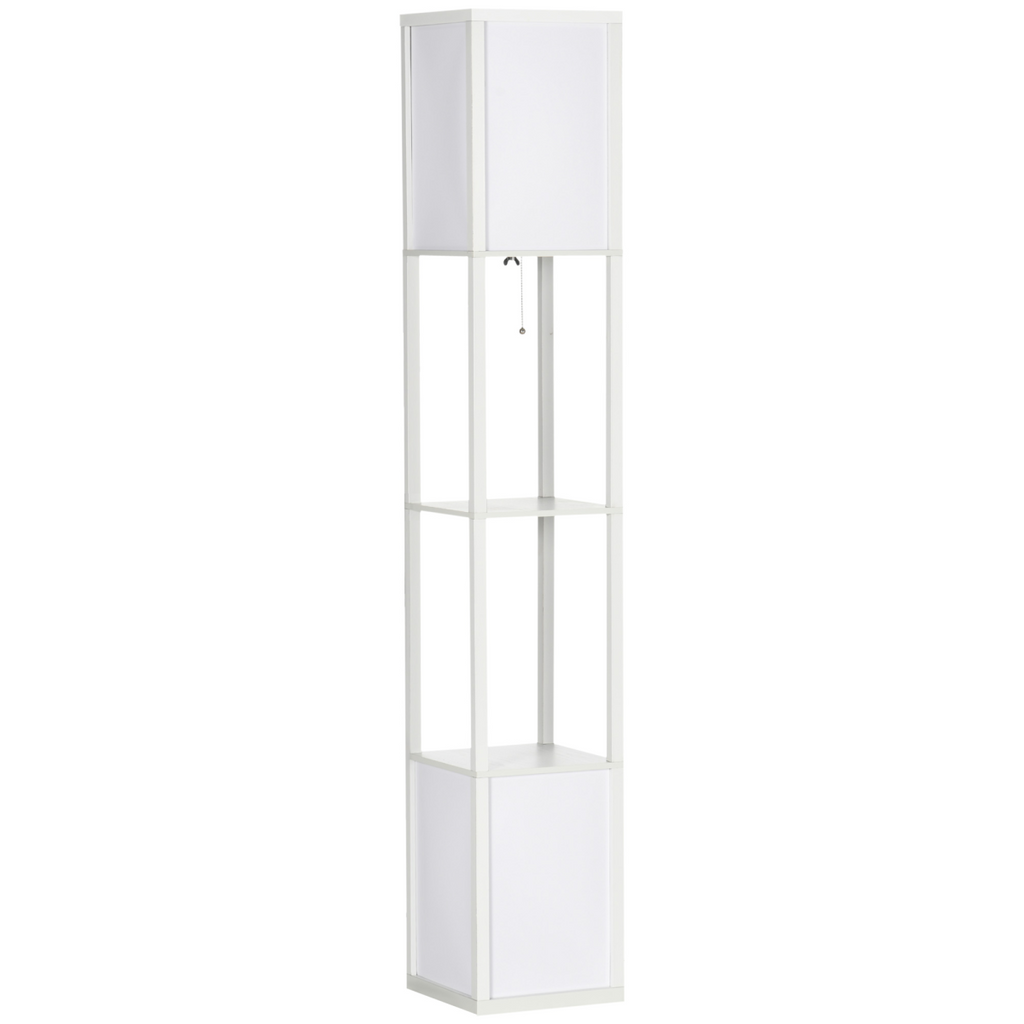 HOMCOM Shelf Floor Lamp with Dual Light, for Living Room, Bedroom, White