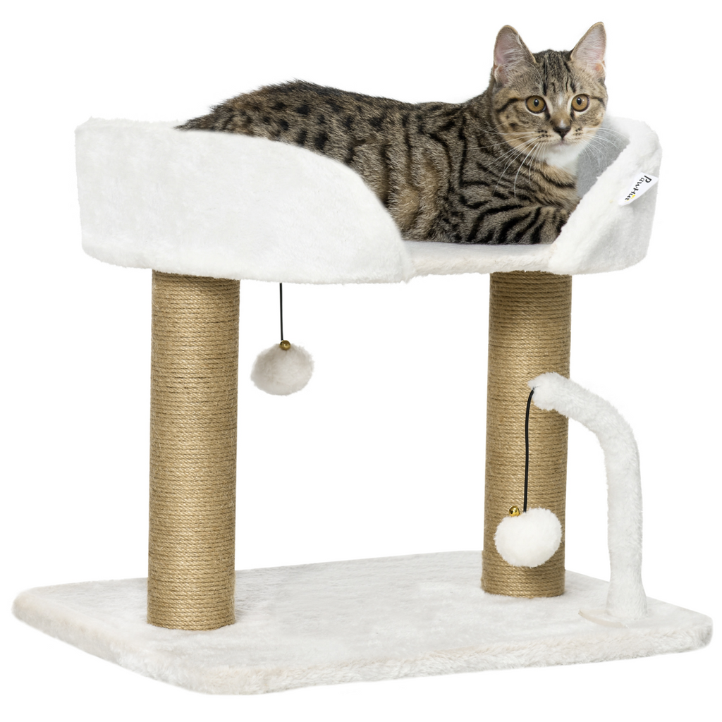 42cm Indoor Cat Tree Kitty Play Tower w/ Toy Balls, Jute Scratching Post