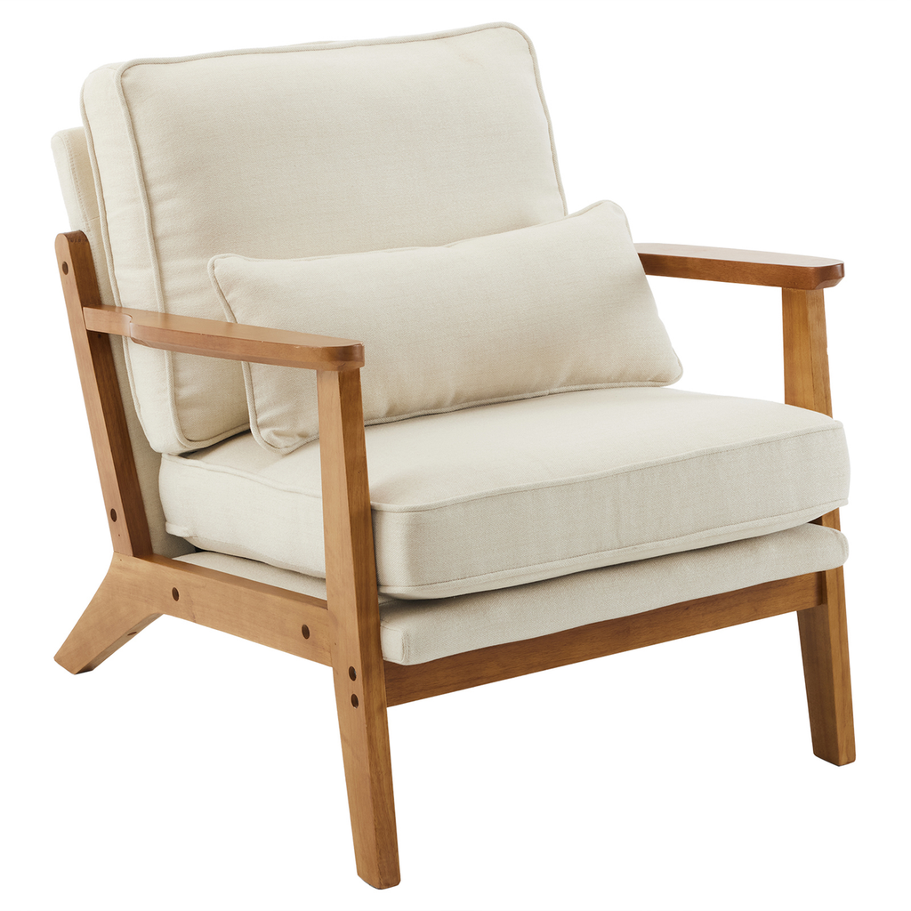 Oak Armrest Oak Upholstered Single Lounge Chair Indoor Lounge Chair Off-White