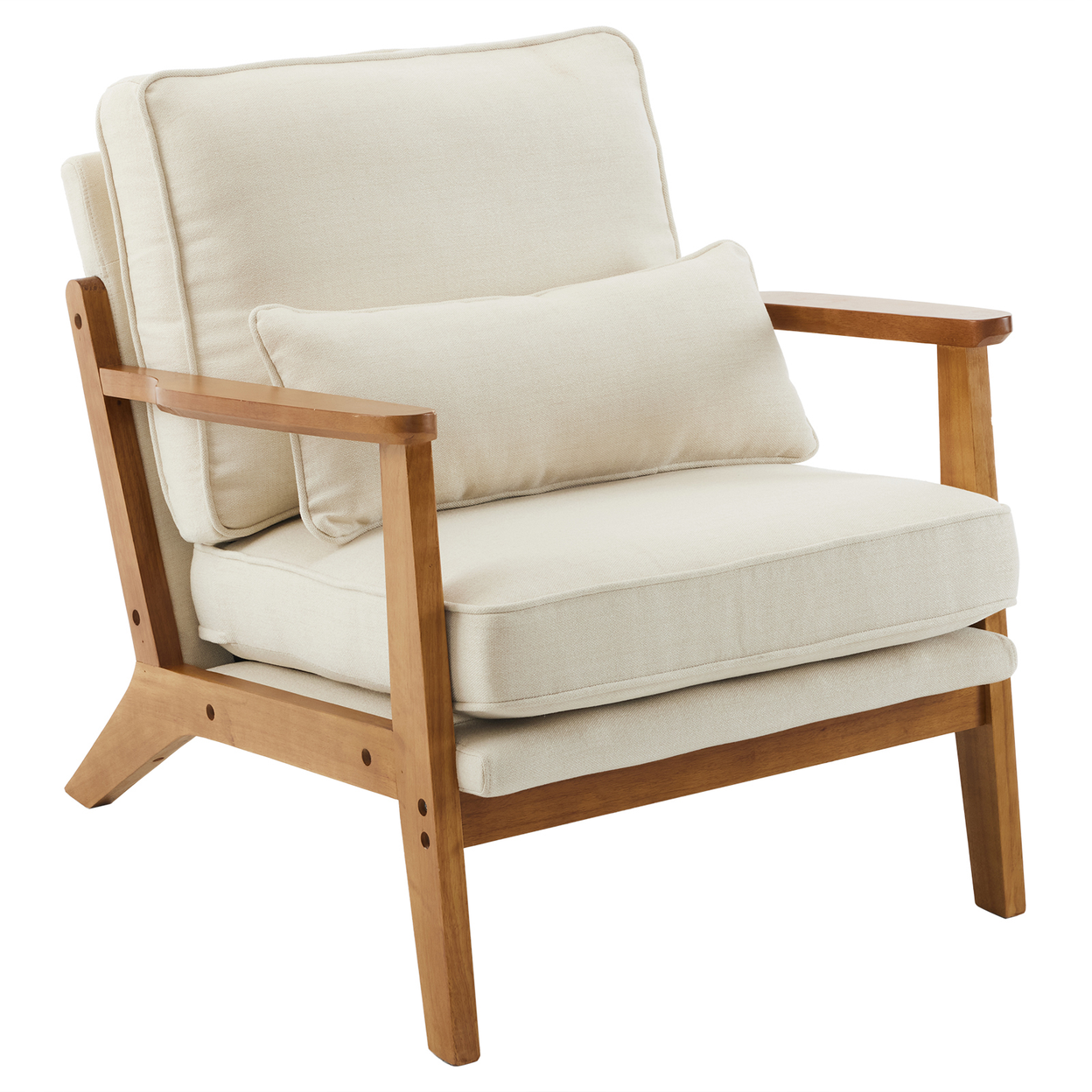 Oak Armrest Oak Upholstered Single Lounge Chair Indoor Lounge Chair Off-White