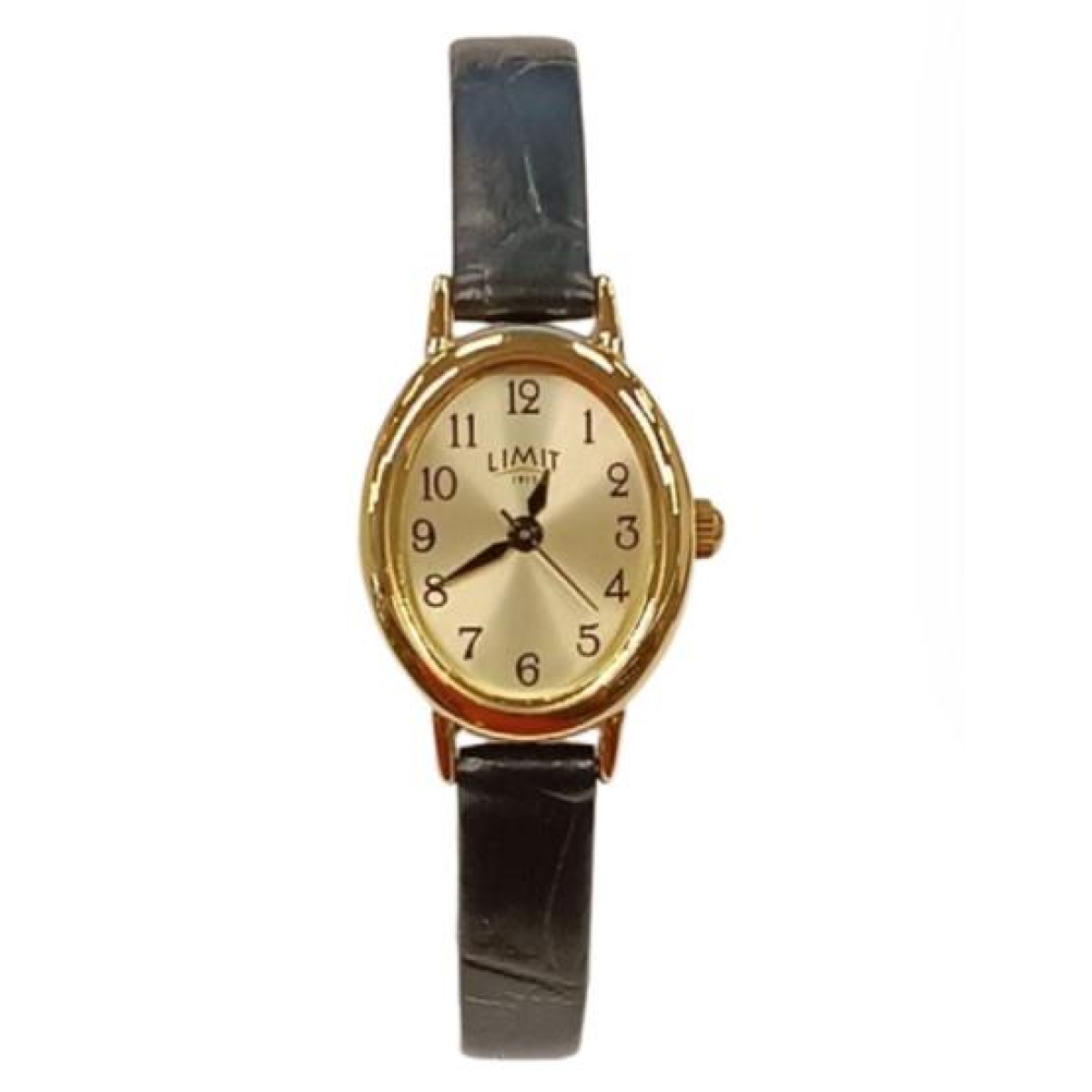 Limit Ladies Basic 27mm oval Golden Dial Black Number with Black Faux Leather