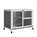 Wood Rabbit Hutch Bunny Cage Pet House Indoor W/ Tray Ramp, Grey Pawhut