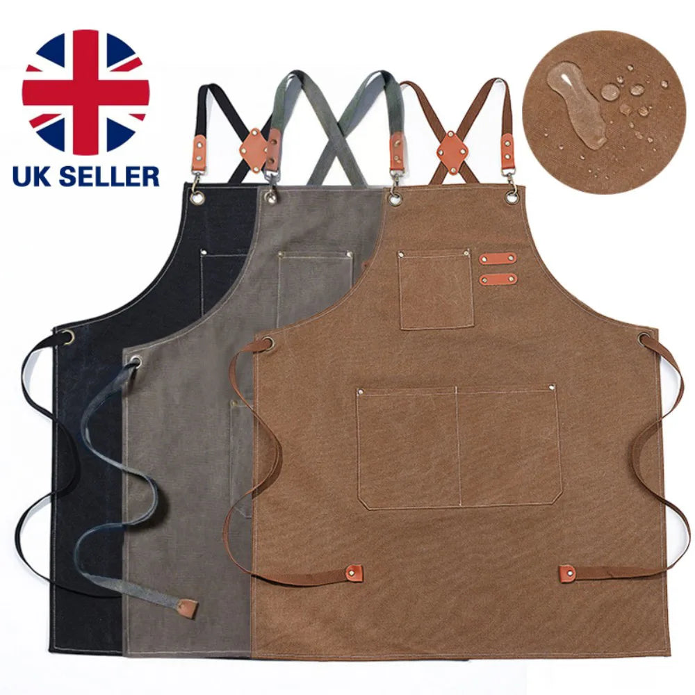 Kitchen Cooking BBQ Plain Denim Canvas Pocket Apron Butcher Crafts Baking Chefs-Gray