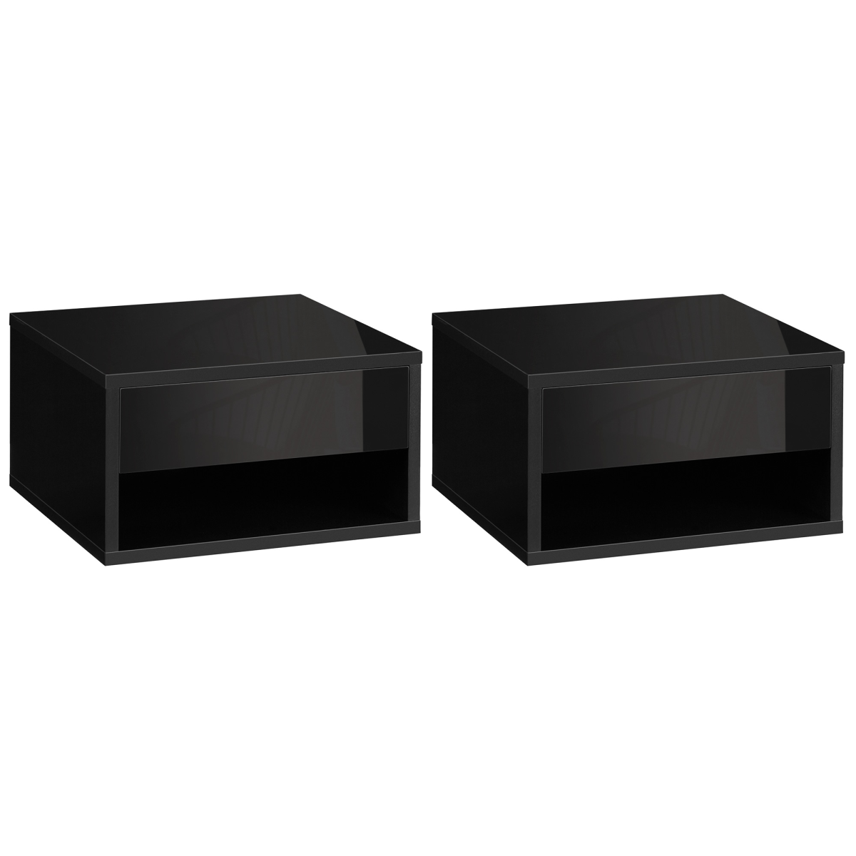 HOMCOM Floating Bedside Table Set of 2 Wall Mounted Nightstand W/ Drawer Black