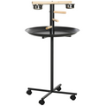 Bird Play Stand Portable Feeder Station w/ Wooden Perches, Stainless Steel Bowls