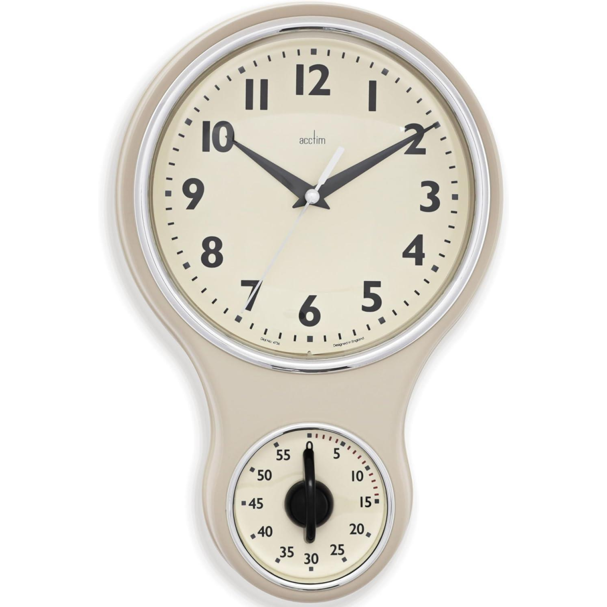 Acctim Kitchen Time 20cm Timer Quartz Retro Style Domed Glass Lens Cream Wall