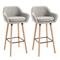 2 PCs Modern Upholstered Fabric Bucket Seat Bar Stools w/ Solid Wood Legs Beige