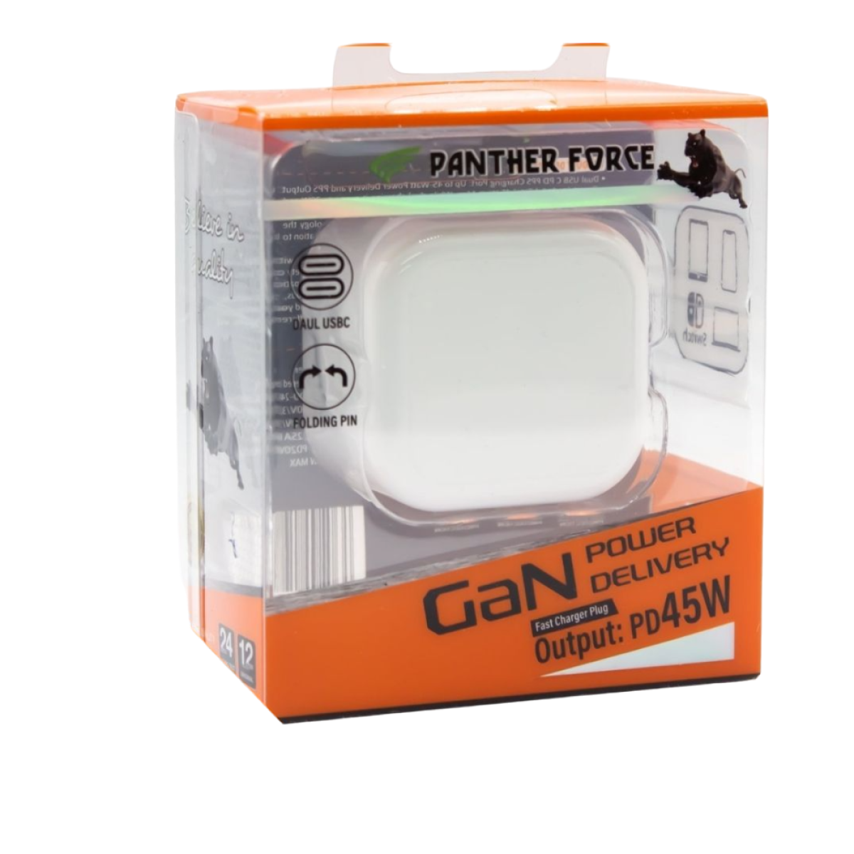 Panther Force 45W Folding Plug (2× USB-C Ports) – Fast Charging