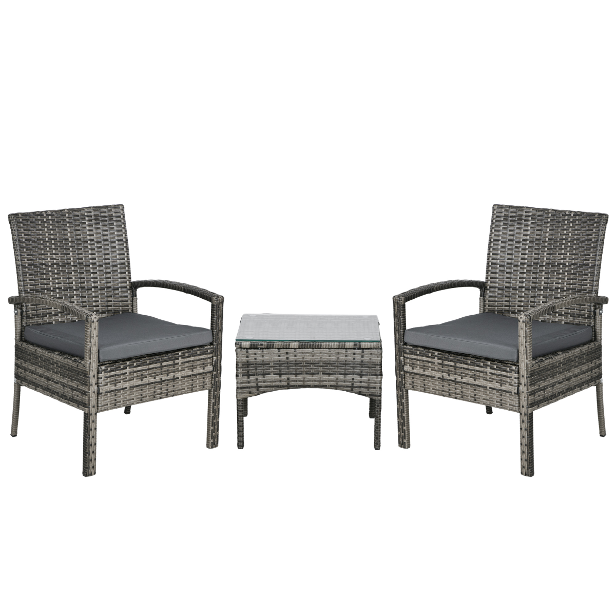 Outsunny 3PC Garden Rattan Bistro Set Balcony Dining Table Chair Mixed Grey