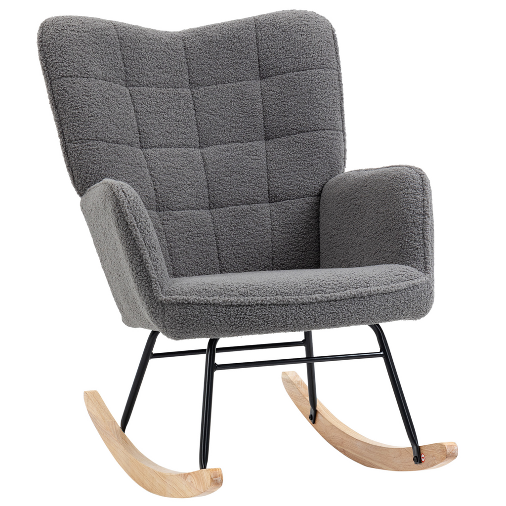 HOMCOM Wingback Rocking Chair for Nursing w/ Steel Frame and Wooden Base Grey