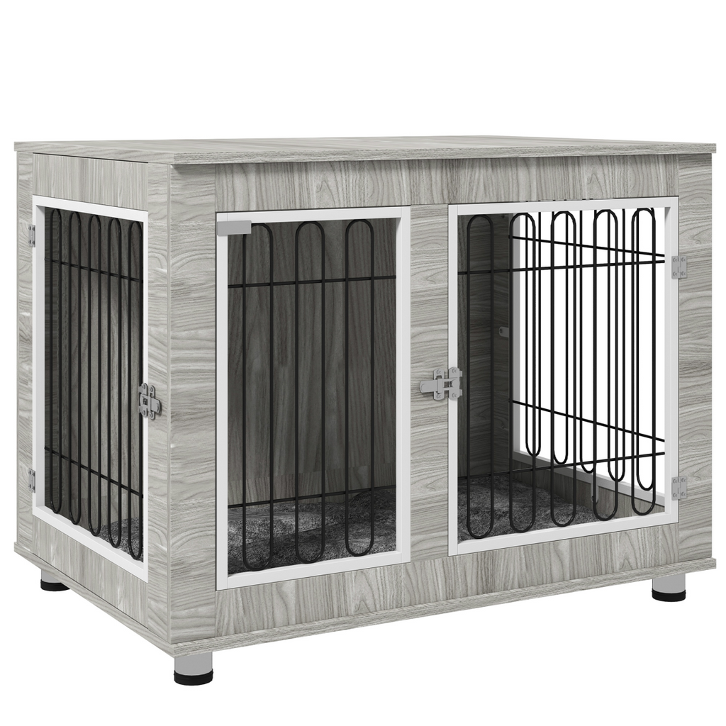 PawHut Dog Crate Furniture, Dog Crate End Table with Soft Cushion, Double Door