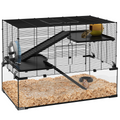 3 Tiers Hamster Cage w/ Deep Glass Bottom, Dish, Hut, 78.5 x 48.5 x 57cm