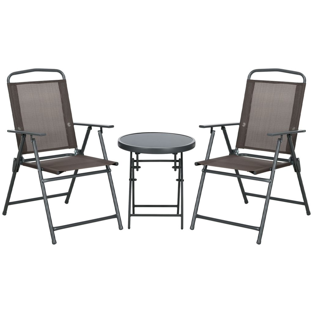 Outsunny Patio Bistro Set Folding Chairs & Coffee Table for Balcony, Brown