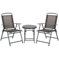 Outsunny Patio Bistro Set Folding Chairs & Coffee Table for Balcony, Brown