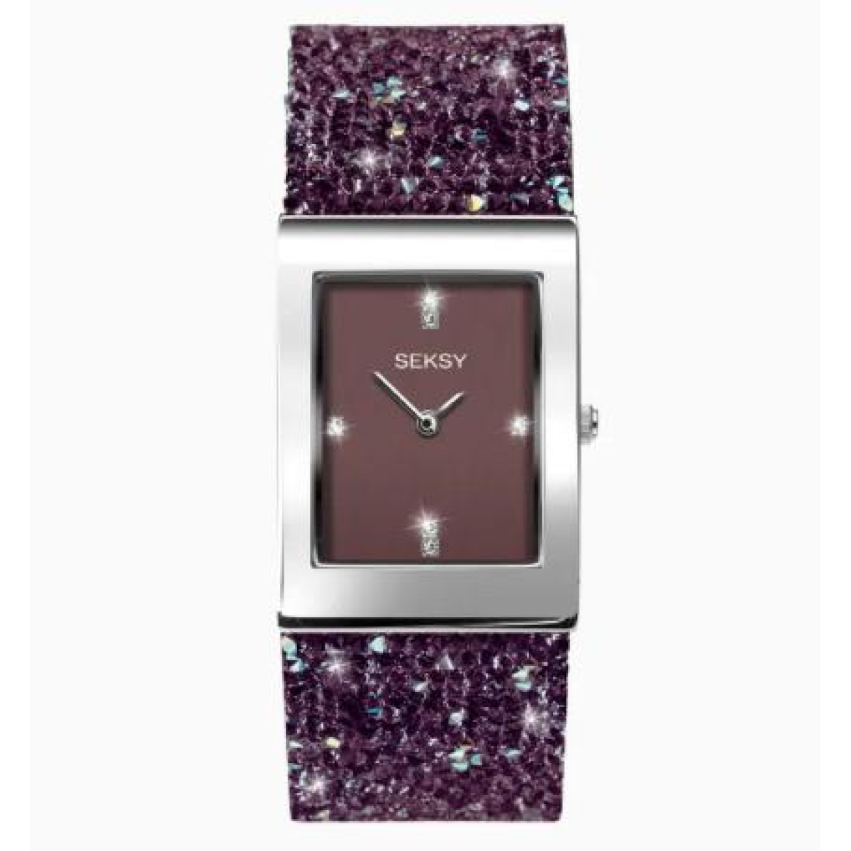 Sekonda Seksy Ladies Bling Rectangular Purple Dial & Purple stone Stainless Steel