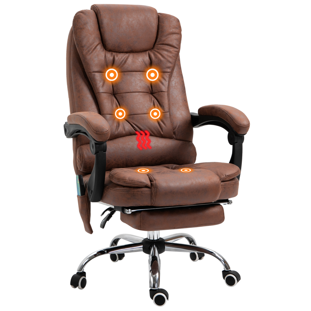 Vintage High Back Heated Massage Office Chair with 6 Vibration Points, Brown